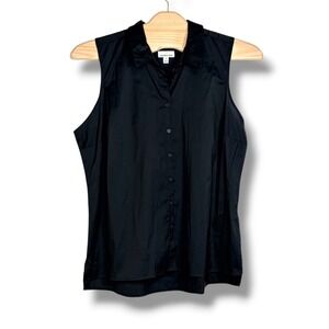 Lemon Way Button Down Shirt 2X Black Sleeveless Collared Stretch Plus Size